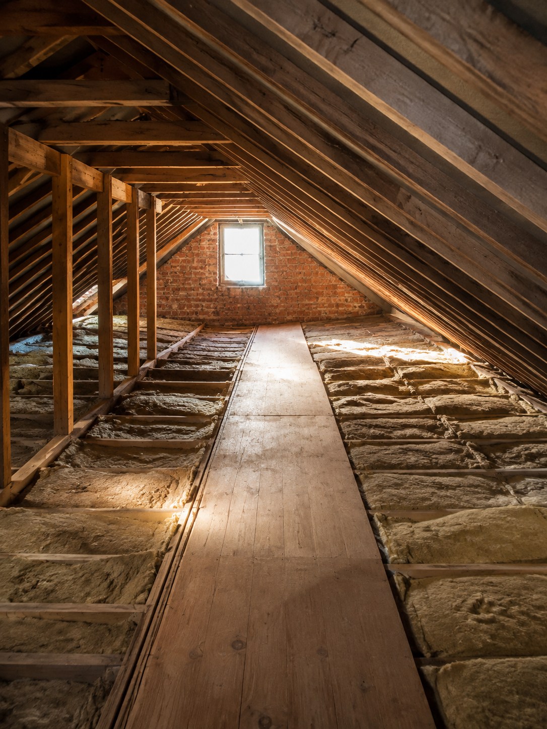 Illustration of an unconverted loft with exposed roof timbers and insulation at ceiling level
